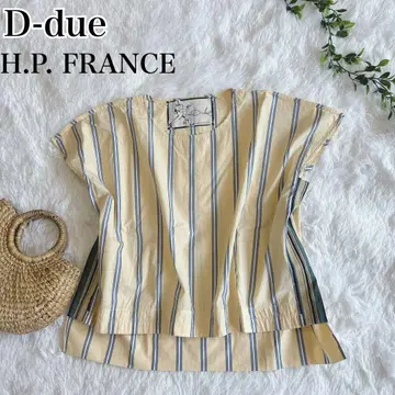 H.P. FRANCE D-due 블라우스 스트라이프 패턴 프렌치 슬리브