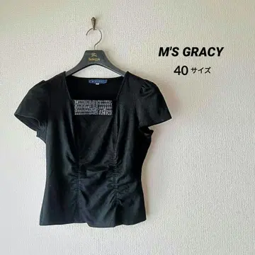 M'S GRACY 엠즈 그레이시 블랙 스팽글 리본 티셔츠 40