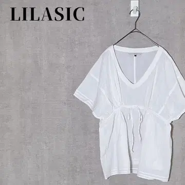 리라시크 LILASIC 오부 소매 페플럼 블라우스 V넥 허리 마크 면