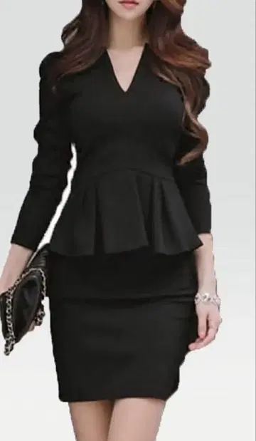 페플럼 디자인 미니 스커트 드레스 블랙(L)