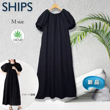 [새상품] SHIPS 쉽스 반팔 원피스 벌룬 슬리브 린넨 블랙 M