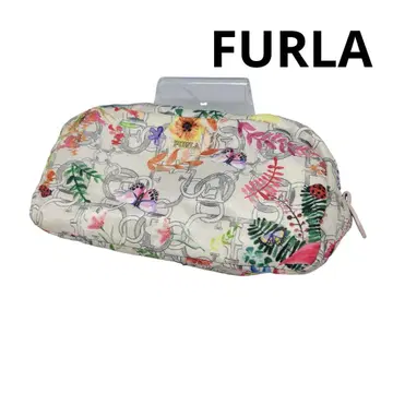 FURIA 파우치 꽃무늬 나비 소품함 세련된 로고 패턴 거울 포함