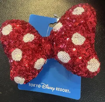 TDR Disney 머리끈 리본 미니 빨간색 헤어 포니 스팽글