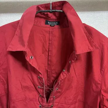 SONIA RYKIEL 빨간색 레이스업 5부 소매 셔츠