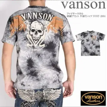 [VANSON 반슨] 티셔츠 파이어 스컬 자수 프린트 반팔 XL