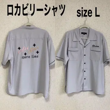 오픈 카라 셔츠 로커빌리 셔츠 올드 팝 그레이 L