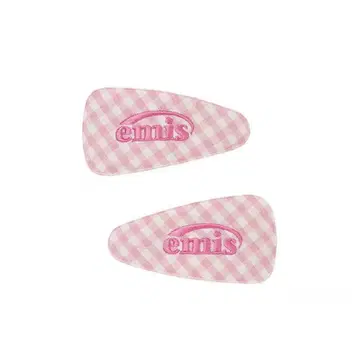 emis 깅엄 체크 헤어핀 핑크