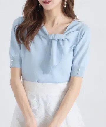 tocco closet 소매 펄 비대칭 리본 니트탑