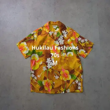 70s Hukilau Fashions 알로하 셔츠 코튼 M 꽃무늬