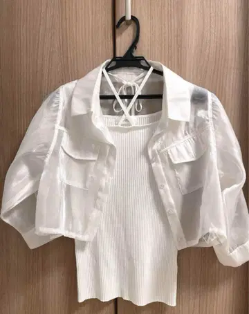 Andcouture 시어 셔츠 + 스퀘어 니트 풀오버 (새상품급)
