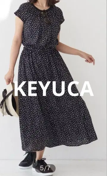 케유카 KEYUCA 페인트 도트 원피스 블랙 롱 개더 원피스 프리 사이즈