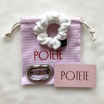 [ POTETE ] 오벌 머리핀 와플 스크런치 화이트 복조리 3세트 신상