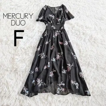 자수 카슈쿨 원피스 블랙 반팔 롱 / MERCURYDUO