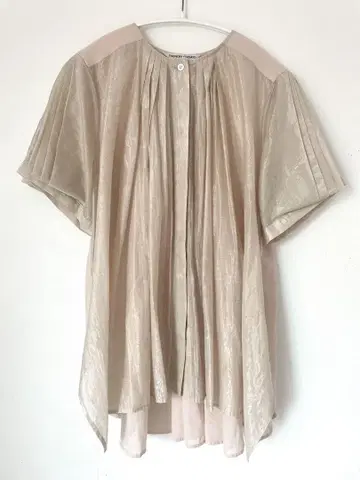 TSUMORI CHISATO 플리츠 반팔 블라우스 핑크 베이지