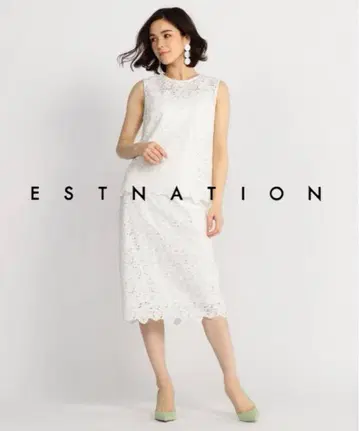 ESTNATION 플라워 레이스 슬리브리스 & 스커트 셋업
