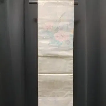 129 오비 나고야 오비 크림색 계열 꽃무늬 일본 의류 기모노