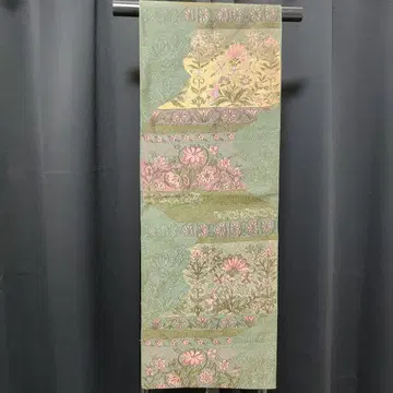 131 오비 나고야오비 녹색 계열 꽃무늬 일본 의류 기모노