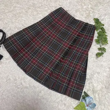 컨디션 최상 브룩스브라더스 346 플리츠 스커트 체크 프린지 4