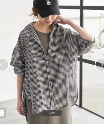 Spick & Span 깅엄 체크 HEMP 론 루즈 셔츠