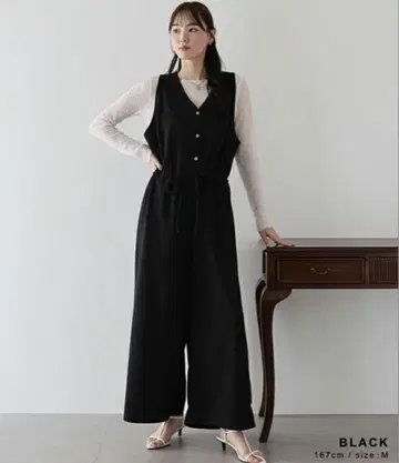 BLUEEAST V넥 올인원 점프수트 블랙