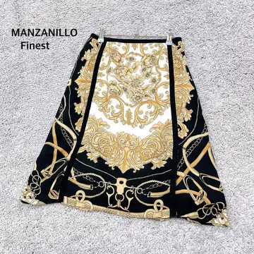 [ MANZANILLO ] 스카프 패턴 타이트 스커트 슬릿 블랙 옐로우