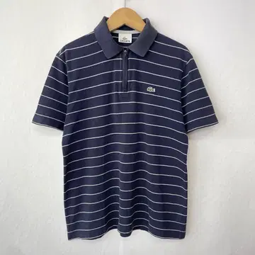 LACOSTE 라코스테 지퍼 피케 셔츠 보더 네이비