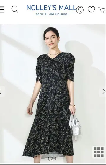 노리즈 미모사 프린트 튤립 슬리브 원피스 M