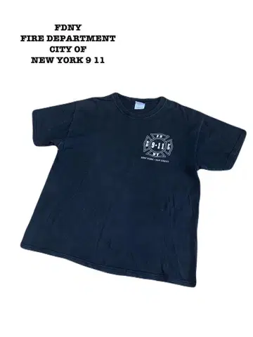 90년대 FDNY NY 소방국 티셔츠 프린트 구제 의류 블랙 페이드 L