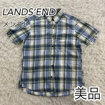 [ LANDS' END ] 남성용 L 반팔 셔츠 체크 무늬