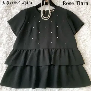 Rose Tiara 펄 x 리본 티어드 블라우스 42 빅 사이즈