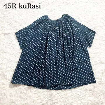 45R KURASI 쿠라시 꽃무늬 도트 개더 블라우스 인디고