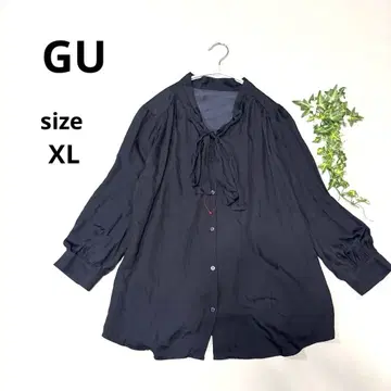 GU 보타이 블라우스 긴팔 셔츠 짙은 네이비 엘레강트 (XL)