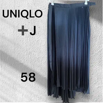 UNIQLO +J 플리츠 랩 롱 스커트 58 다크 네이비 아시메