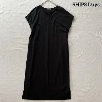 SHIPS Days 코튼 100% 롱 원피스 프렌치 슬리브 블랙