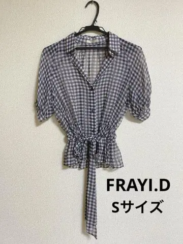 FRAYI.D 깅엄 체크 블라우스 비침 반팔 허리 리본