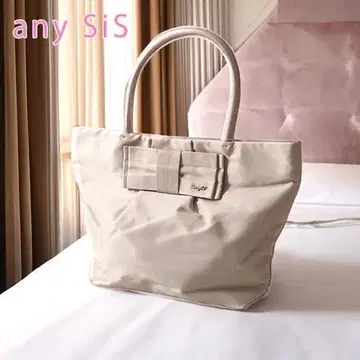 [택 포함 새상품] any SiS 리본 나일론 토트백 베이지