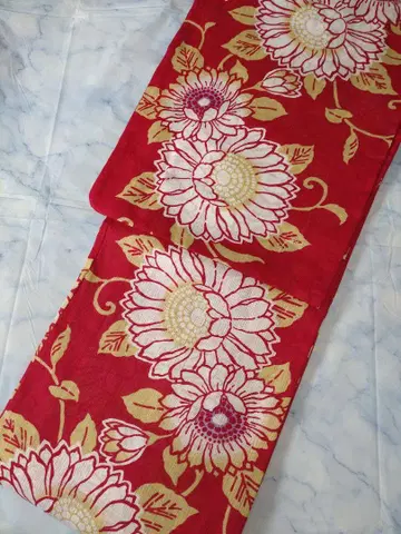 미사용 새상품 유카타 면 린넨 빨간색 고급 유카타 여름 기모노 해바라기