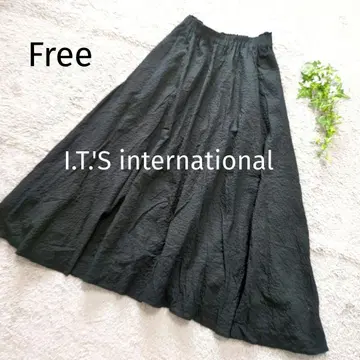 이츠 인터내셔널 롱 플레어 스커트 립플 블랙 여름 4442