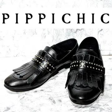 레어 PIPPICHIC 핍피시크 스터드 프린지 퀼트 로퍼 블랙 38