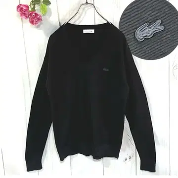 라코스테 LACOSTE 코튼 V넥 니트 스웨터 [ 36 ] 블랙