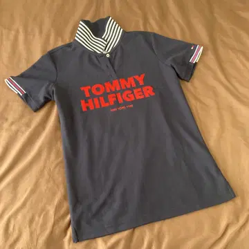 TOMMY HILFIGER 네이비 피케 셔츠 반팔 L 사이즈 중고품