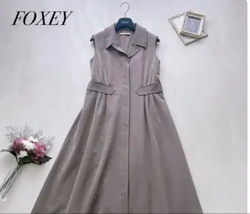 FOXEY 슬리브리스 A라인 롱 원피스 그레이
