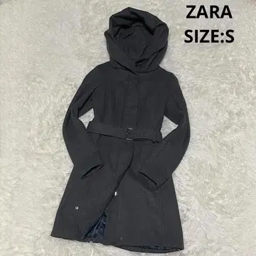 ZARA 울 멜톤 벨티드 빅 후드 코트 A라인 그레이