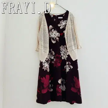 FRAY I.D 와인 레드 보태니컬 플라워 원피스 플레어 원피스