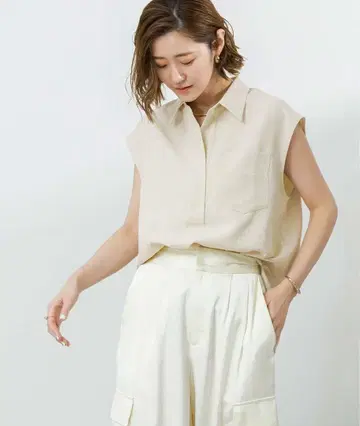 [ ur's ] 린넨 라이크 프렌치 슬리브 스키퍼 블라우스