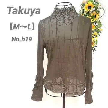 타쿠야 Takuya 시스루 시어 긴팔 블라우스 M~L 카키 장미 무늬