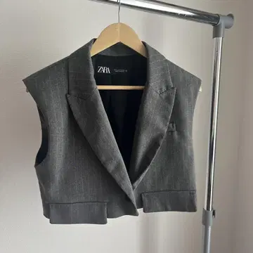 ZARA 스트라이프 슬리브리스 자켓 M 그레이