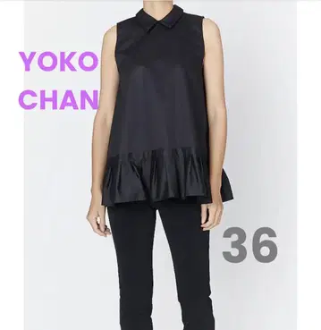 YOKO CHAN 프릴 슬리브리스 36 블라우스 셔츠 네이비 다크 네이비