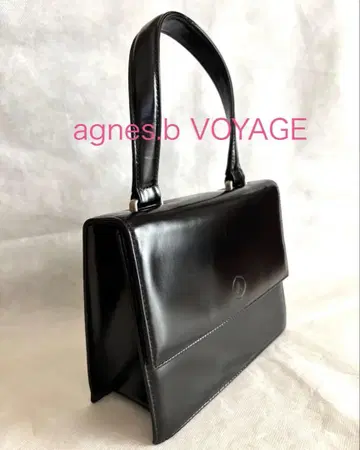 agnes b. VOYAGE 블랙 가죽 핸드백 탑 핸들 새상품급