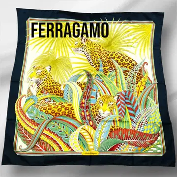 Ferragamo 살바토레 페라가모 실크 이탈리아 표범 대형 스카프